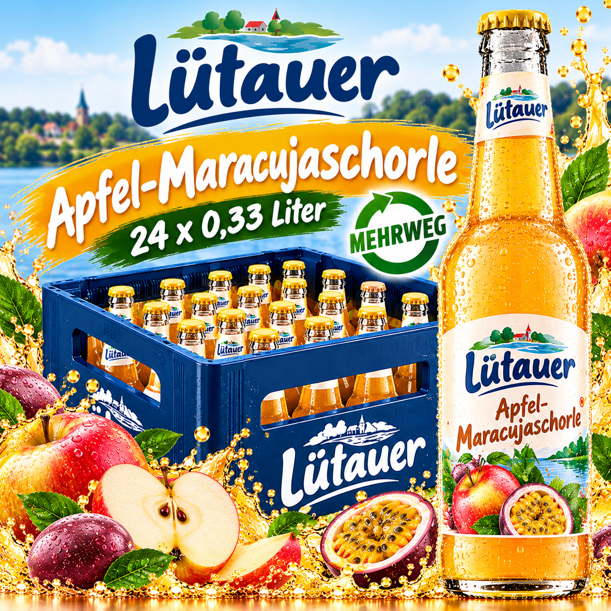 Lütauer Apfel-Maracujaschorle (24/0,33 Ltr. Glas MEHRWEG)