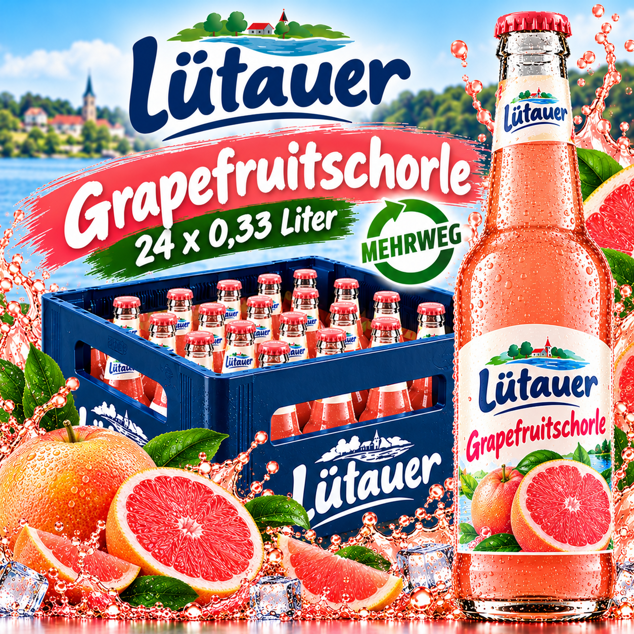 Lütauer Grapefruitschorle (24/0,33 Ltr. Glas MEHRWEG)