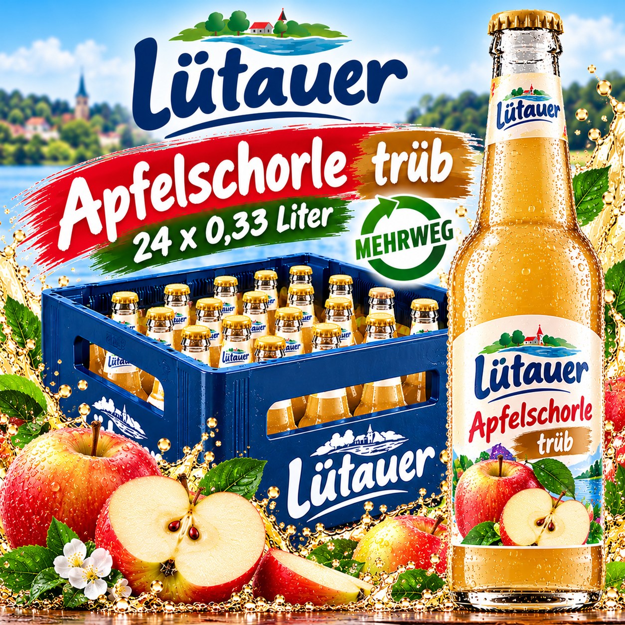 Lütauer Apfelschorle trüb (24/0,33 Ltr. Glas MEHRWEG)